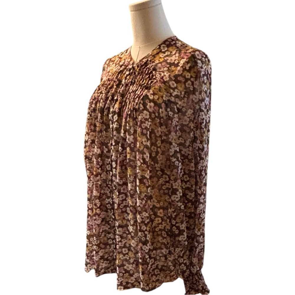 Torrid 3X Blouse Long Sleeve Fall Floral Metallic Thread Button Details Relaxed - Picture 13 of 14